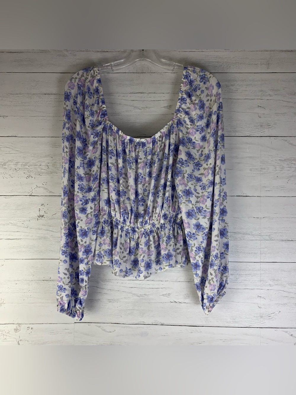 SO Goods For Life Floral Smocked Peplum Top Blouse Long Sleeve Women’s Large